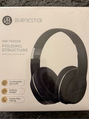 Burnester NB-TM058 Folding Wireless Headphones in Black, BNIP